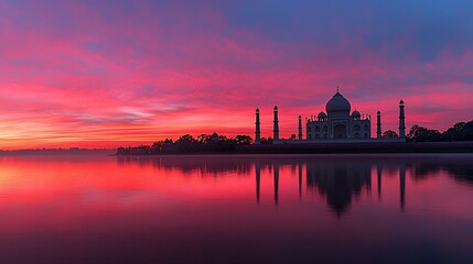 Obraz premium Taj Mahal sunrise reflection.