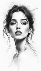 Naklejka premium a black and white drawing of a woman with a messy hair