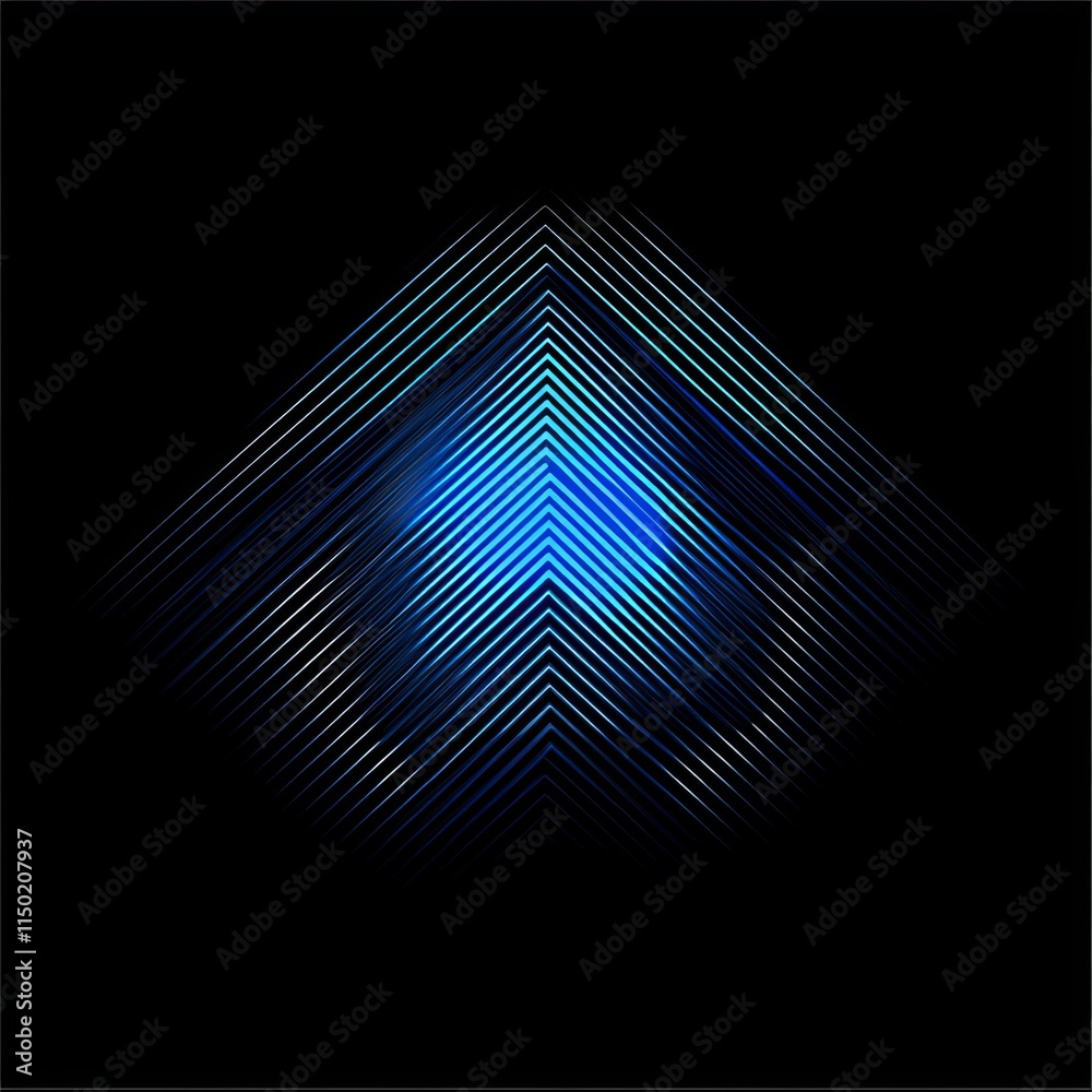 Poster digital abstract composition featuring blue illumination against a black background with layered lin