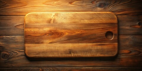 Rustic Wooden Cutting Board on a Dark Wood Surface, Ideal for Culinary or Craft Projects