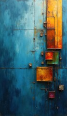 rusty metal wall with rusted paint and rusted metal bars