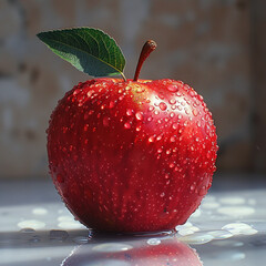 apple, fruit, red, food, isolated, fresh, healthy, leaf, ripe, white, diet, sweet, delicious, juicy, organic, freshness, vegetarian, water, green, natural, object, eat, drops, nature, health