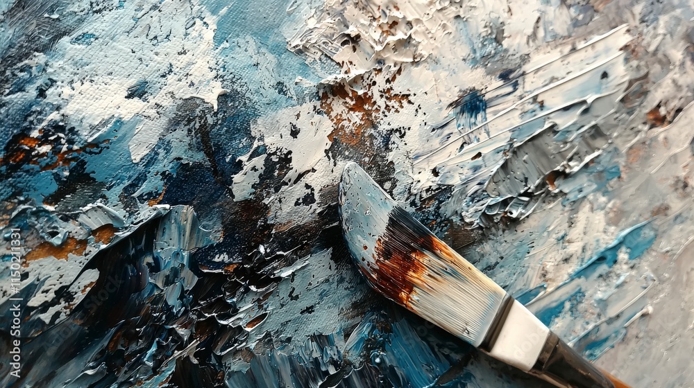 Aufkleber artistic palette knife closeup on textured canvas studio setting paint texture creative environment 
