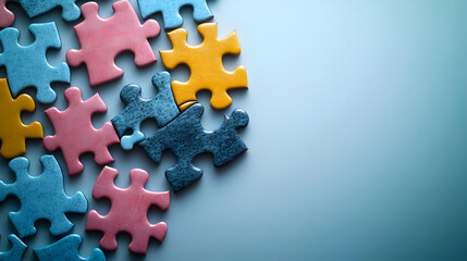 Fototapeta premium Floating Puzzle Pieces with Team Icons Representing Dynamic Teamwork and Adaptable Collaboration Infographic