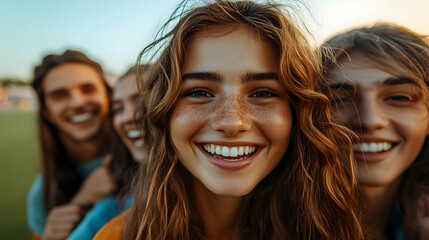Fototapeta premium Candid Group Friends Cheering Together at Sports Event Celebrating Excitement Joy