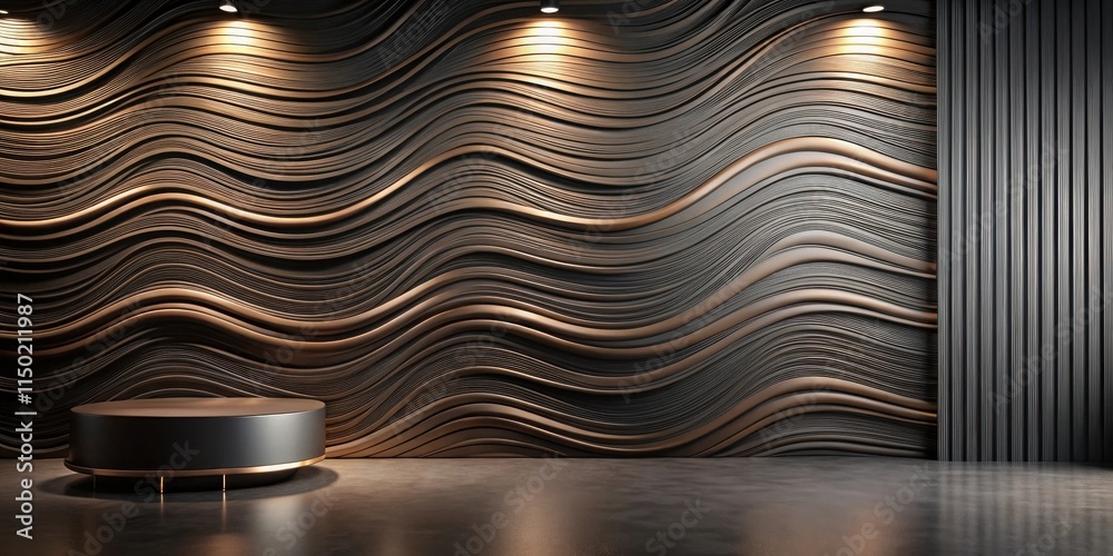 Poster Elegant Dark Wave Wall with Circular Display Platform