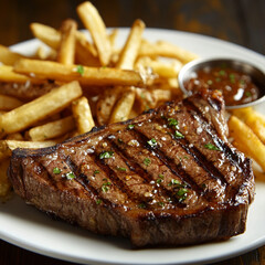 food, meat, steak, meal, beef, dinner, plate, fries, fried, chips, grilled, pork, potato, delicious, lunch, tomato, gourmet, cooked, cuisine, restaurant, cake, sauce, chicken, baked, closeup