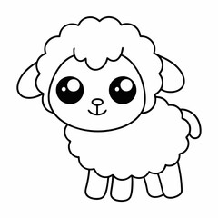 Cheerful Cartoon Sheep Line Art for Kids.