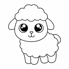 Cheerful Cartoon Sheep Line Art for Kids.