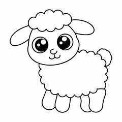 Cheerful Cartoon Sheep Line Art for Kids.