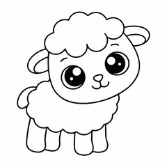 Cheerful Cartoon Sheep Line Art for Kids.