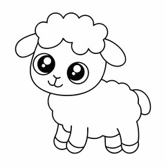 Cheerful Cartoon Sheep Line Art for Kids.
