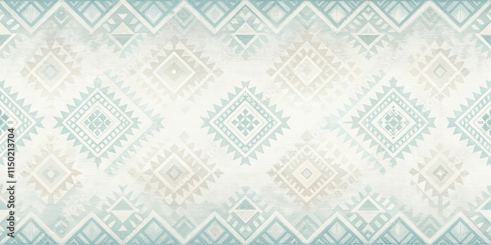 Poster seamless pastel geometric textile pattern design featuring intricate diamond shapes and tribal motif