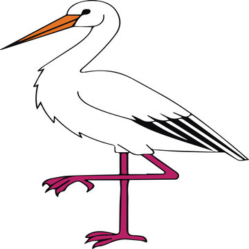 recommend clip art: line art heron bird with color