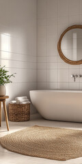 Elegant bathroom interior design featuring a freestanding tub and natural decor elements