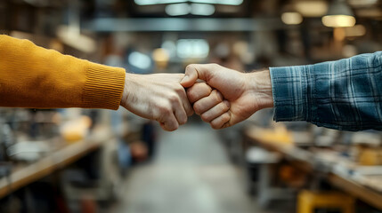 Hands Fist Bump Celebrating Project Success Teamwork Achievement Macro Shot