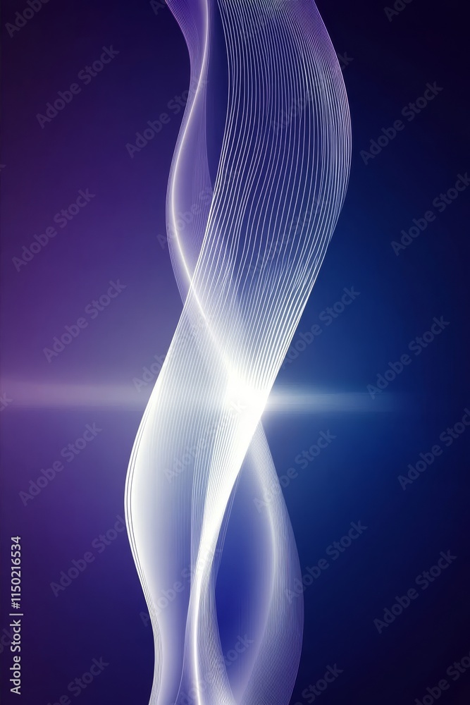Poster flowing abstract light patterns create a sense of movement and tranquility in a dark background envi