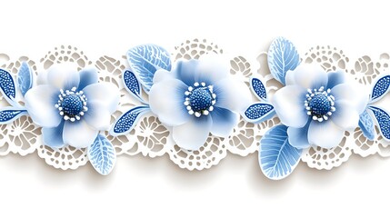 Obraz premium Elegant Blue Flowers Lace Border Design