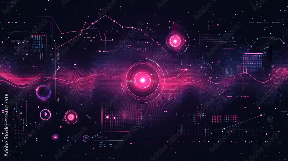 Aufkleber visual representation of data analytics with vibrant pink elements and intricate patterns across a c