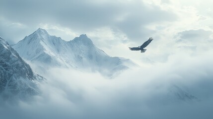 Naklejka premium Majestic Eagle Soaring Over Snowy Mountains