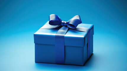 Obraz premium close up photo of blue gift box with tied bow, perfect for celebrations