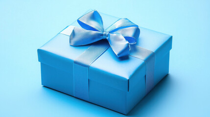 Obraz premium close up photo of blue gift box with tied bow, perfect for celebrations