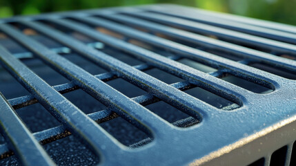 High resolution image of metal grill surface with parallel slats, showcasing texture and detail
