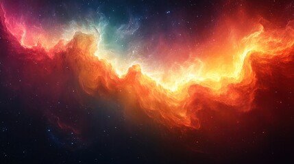 Fototapeta premium Fiery nebula, cosmic swirls, starry expanse.
