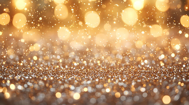 Macro shot of glittering confetti with soft light reflections copy space above. concept as A macro shot capturing glittering confetti particles with soft light reflections symbolizing festivity and jo