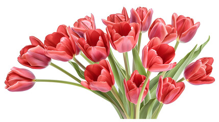 Fototapeta premium A vibrant red tulip bouquet isolated on a white background, offering a fresh and elegant floral design, perfect for spring-themed projects, decor, and nature-inspired art