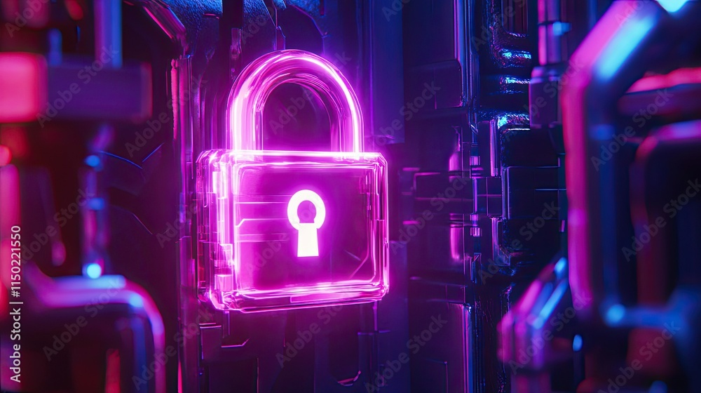 Aufkleber futuristic synthwave-themed image with a glowing padlock symbolizing two-factor authentication and d