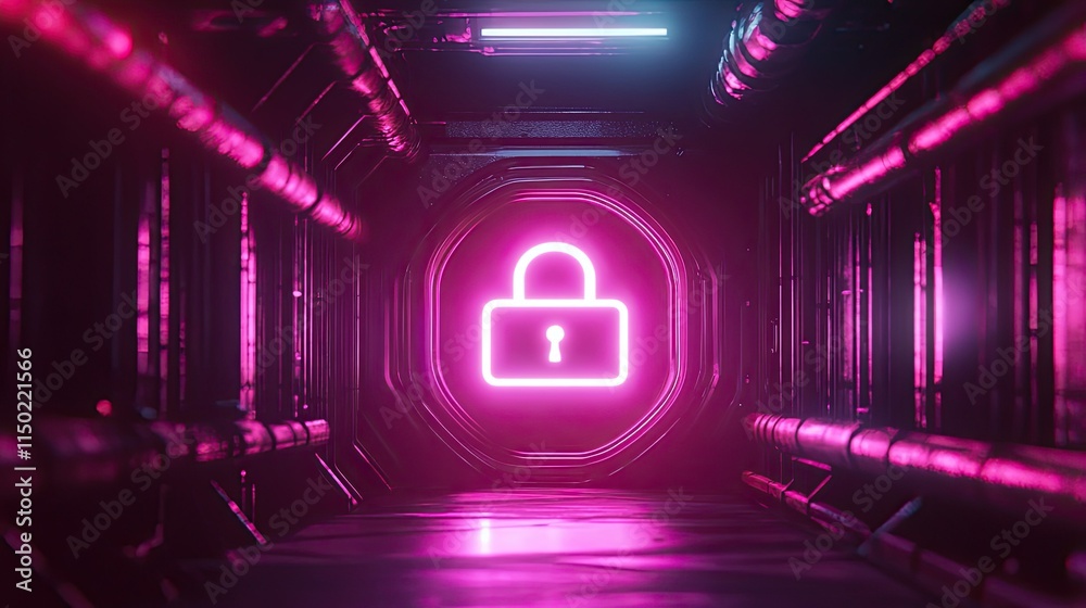 Aufkleber futuristic synthwave-themed image with a glowing padlock symbolizing two-factor authentication and d