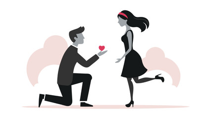   Vector silhouette of a happy valentine's day couple propose on white background