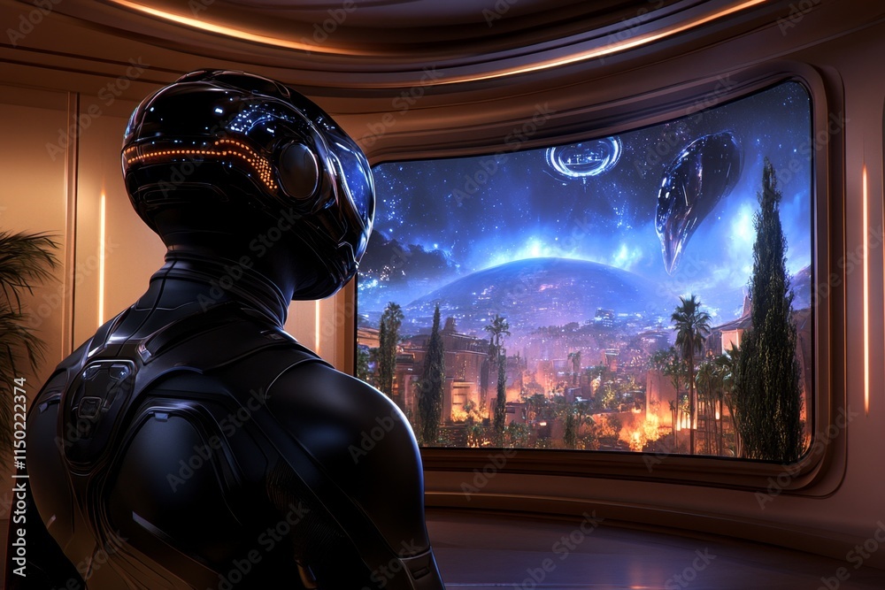 Poster a scientist working in a sleek, high-tech lab, surrounded by holographic screens and advanced roboti