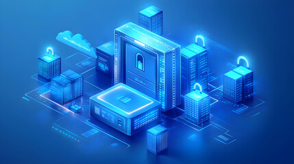 Business Cloud Storage Illustration with Digital Locks and Copy Space