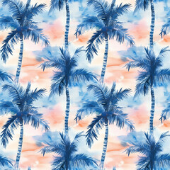 Summer seamless pattern watercolor with palm trees tropical vibes nature art environment coastal viewpoint