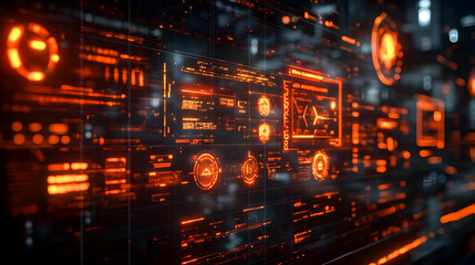 Fototapeta premium Bokeh Digital Art Futuristic Office with Holograms and Smart Devices