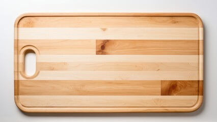 Elegant wooden cutting board mockup with handle and alternating light and dark stripes