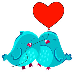 Two blue birds and a heart-shaped balloon