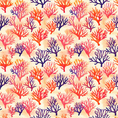 Vibrant summer seamless pattern of watercolor coral underwater environment artistic design colorful viewpoint