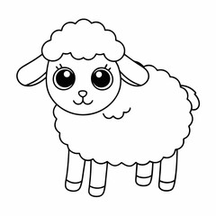 Cute Cartoon Lamb Vector Line Art vector illustration.