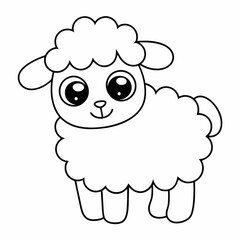 Cute Cartoon Lamb Vector Line Art vector illustration.