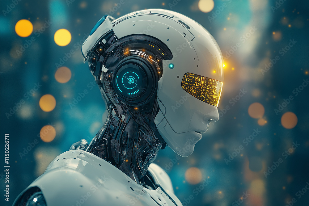 Canvas Prints futuristic ai-driven smart city management, cyborg entity orchestrating urban infrastructure through