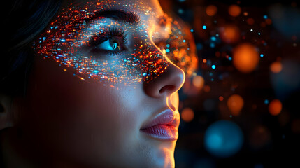 Macro Portrait Business Leader Analyzing Cloud Data Holographic Display Copy Space