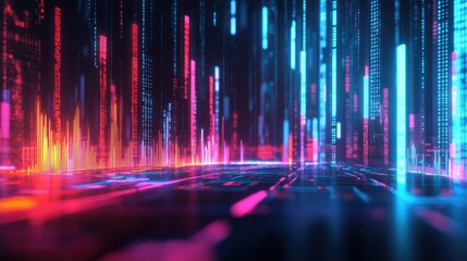 Abstract depiction of financial graphs and charts in neon colors