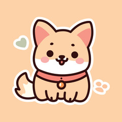 Cute Brown Dog with Blue Bow - Adorable Cartoon Illustration