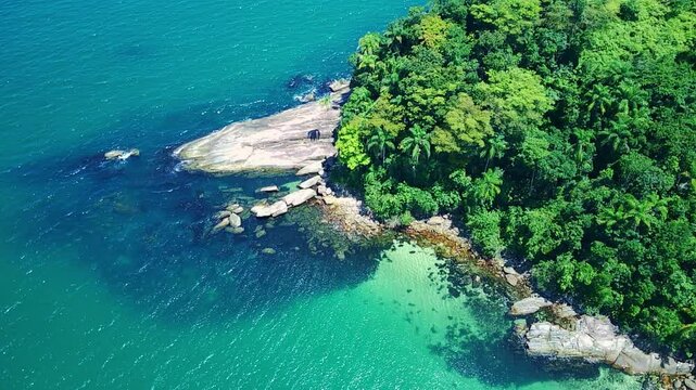 View of an island in Paraty, Rio de Janeiro, Brazil. Seascape. Paradise beach. 