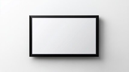 Black LED TV screen mockup with a blank display on a white wall background