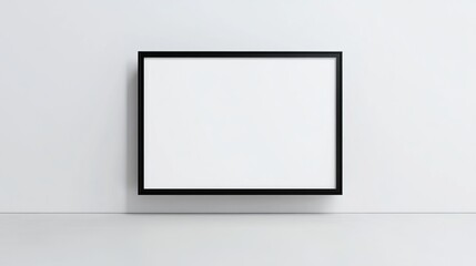 Black LED TV screen mockup with a blank display on a white wall background