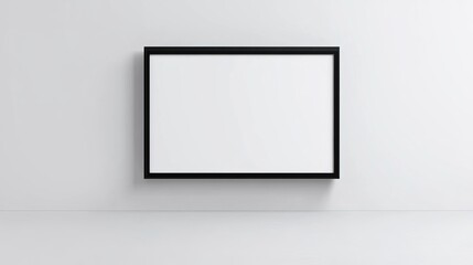 Black LED TV screen mockup with a blank display on a white wall background